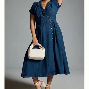 Maeve Anthropologie Blue Denim V-Neck Wrap Dress Size 10